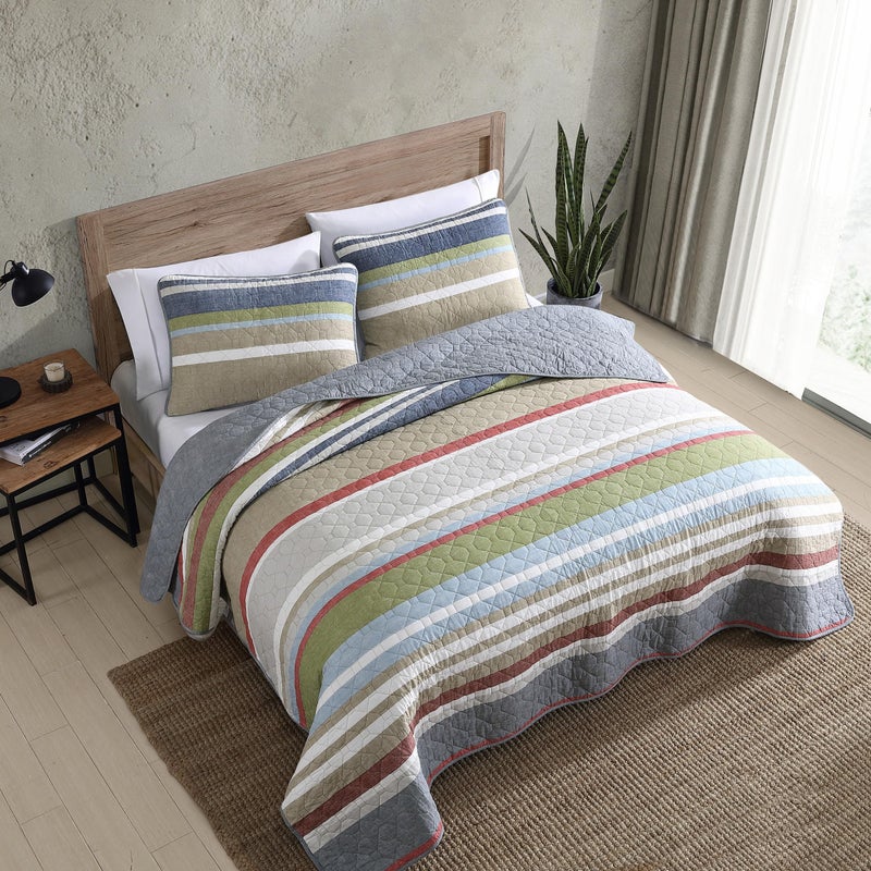 Eddie Bauer - Twin Quilt Set, Cotton Reversible Bedding with Matching Sham, Luxurious Bedding Set (Salmon Ladder Multi, Twin) - Image 2